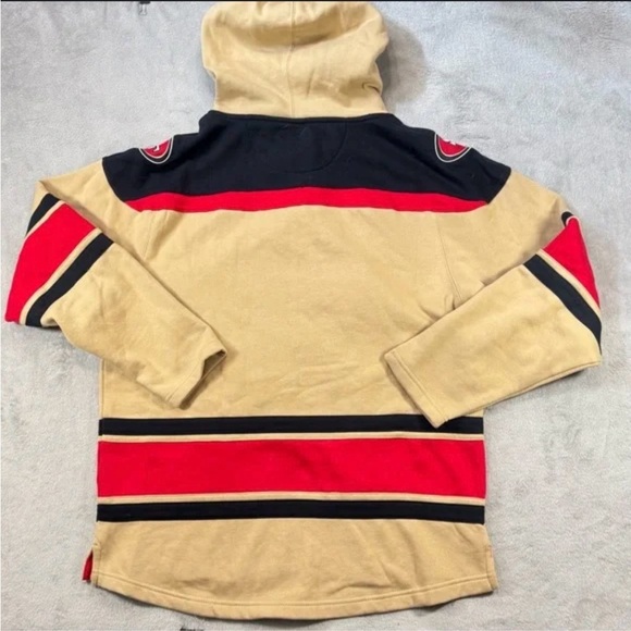 San Francisco 49ers lace-up pullover hoodie "lacer" or "hockey-style" 47 red tan - Picture 2 of 4